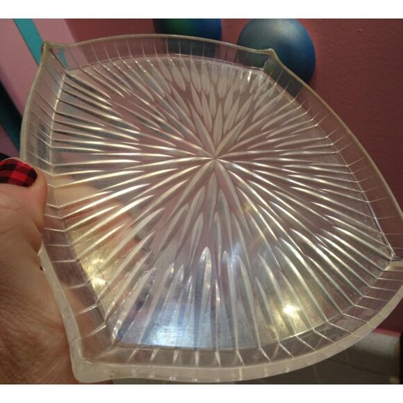 Vintage Three Clear Lucite Atomic Starburst Snack Trays trinket dish 1950s retro - Picture 6 of 13